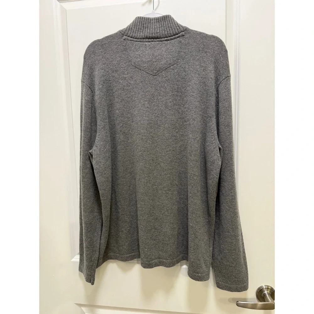 Eddie Bauer Mens Quarter Zip Sweater Heather Grey Blue Striped Mock Neck XL